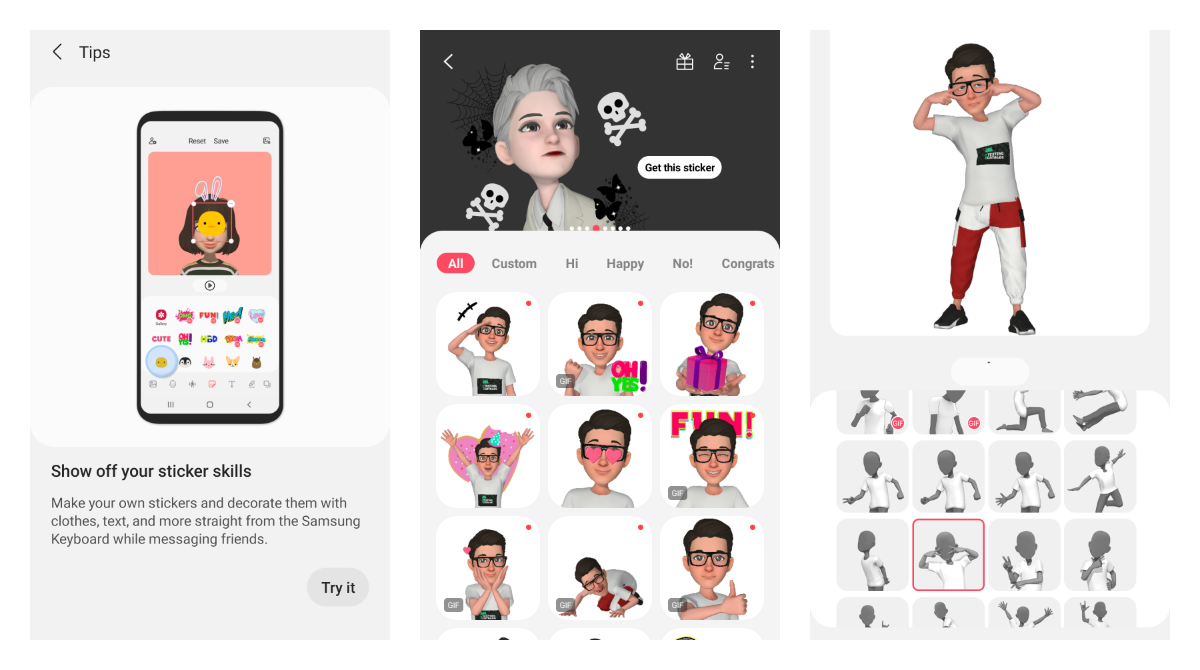 films maandag output Samsung's AR emoji app promotes its templating feature that allows you to  place your avatar into a sticker pack