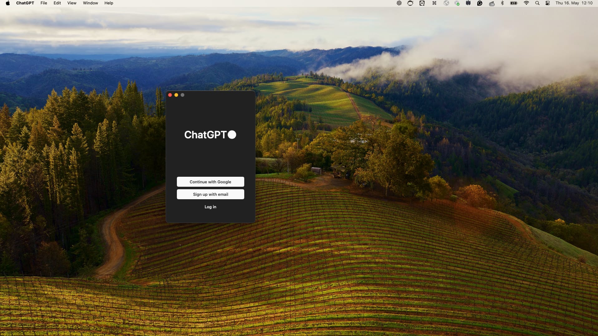 Login page on ChatGPT for MacOS