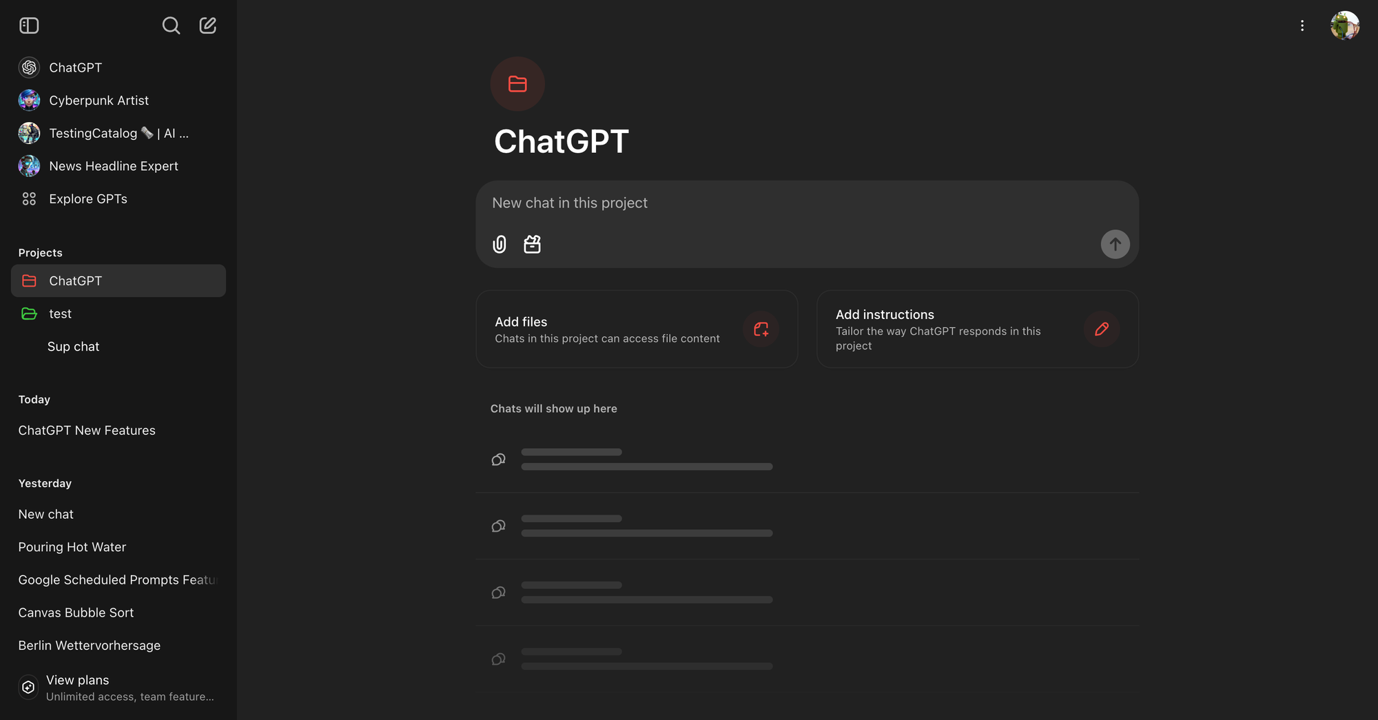 ChatGPT Projects Interface